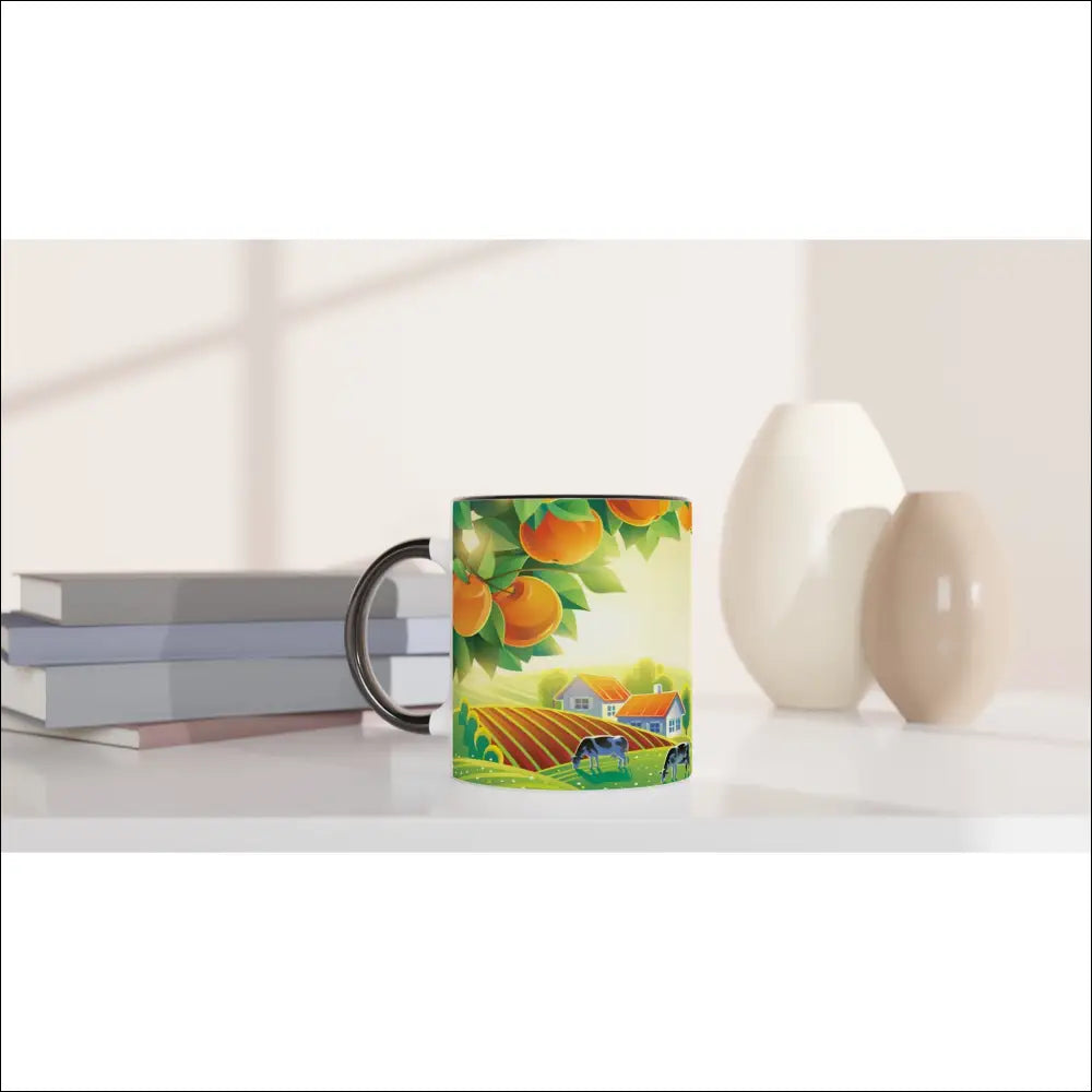Unik Keramisk Mugg med Apelsin och Landskap – Fin Present - Print Material