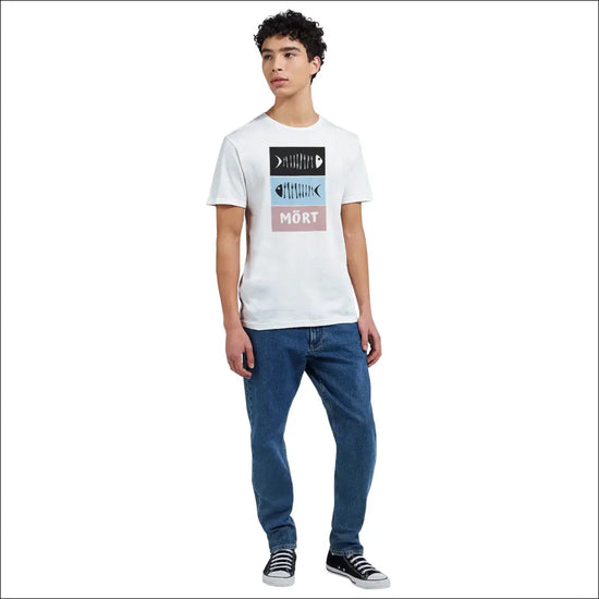 Grafiskt designad t-shirt med fiskskelettmotiv - solid bomull - Print Material