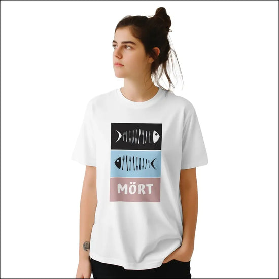 Grafiskt designad t-shirt med fiskskelettmotiv - solid bomull - Print Material