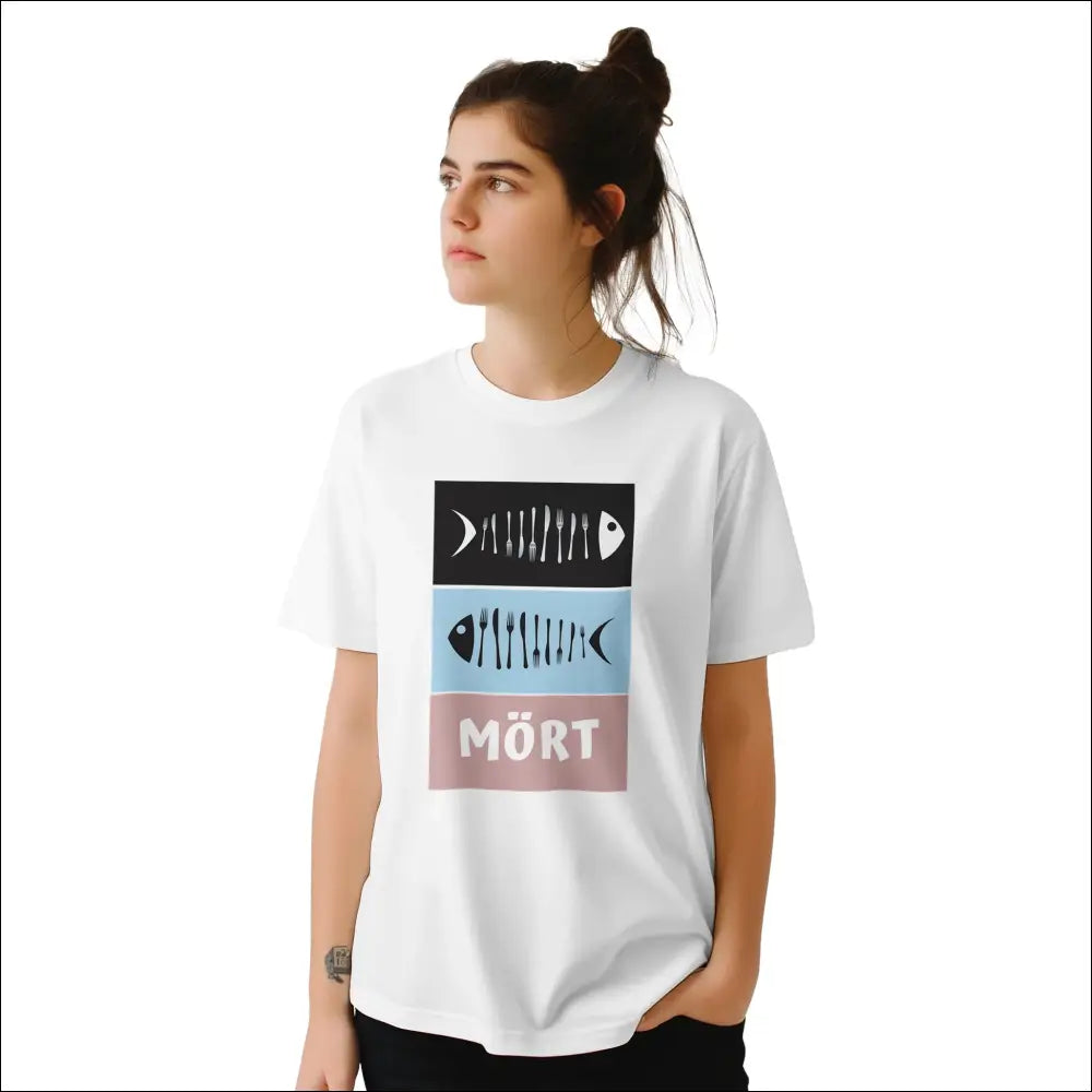 Grafiskt designad t-shirt med fiskskelettmotiv - solid bomull - Print Material