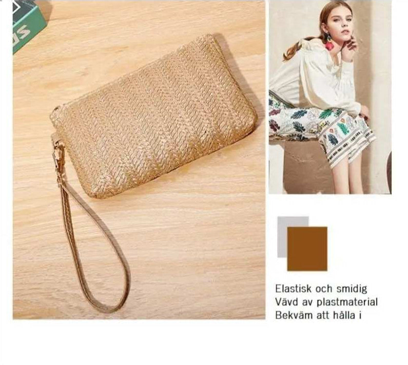 Stråväska med handledsrem för dam – liten lätt och stilren - Clutch