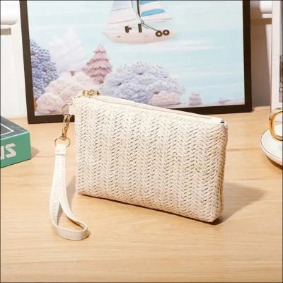 Stråväska med handledsrem för dam – liten lätt och stilren - Krämvit / 90 gr - Clutch