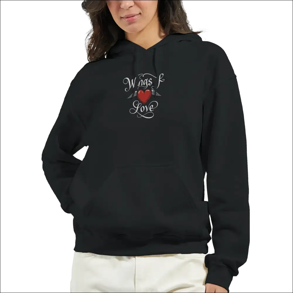 Wings of Love Pullover Hoodie – Premium bomull/polyester‑mix i svart med stilfull design och mysig passform.